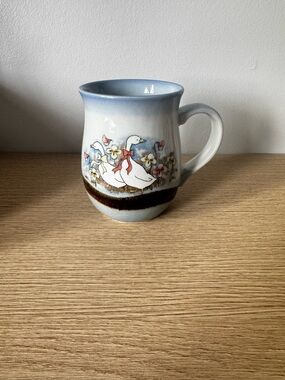 Light Blue Ceramic Goose Mug with Floral Motif